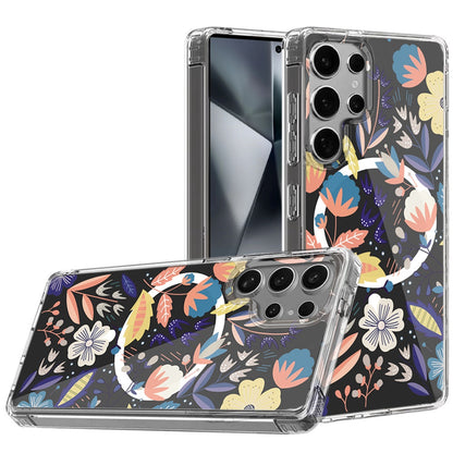For Samsung Galaxy S25 Ultra Hybrid Flower Design Stylish Fashion Case, MagSafe Compatible, Thick Shockproof Hard PC Case Cover