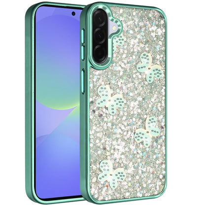 For Samsung Galaxy A36 Cute Butterfly Crystal Diamond Glitter Case Sparkle Bling Frame Metallic Edges, Shimmer TPU Hybrid Case Cover