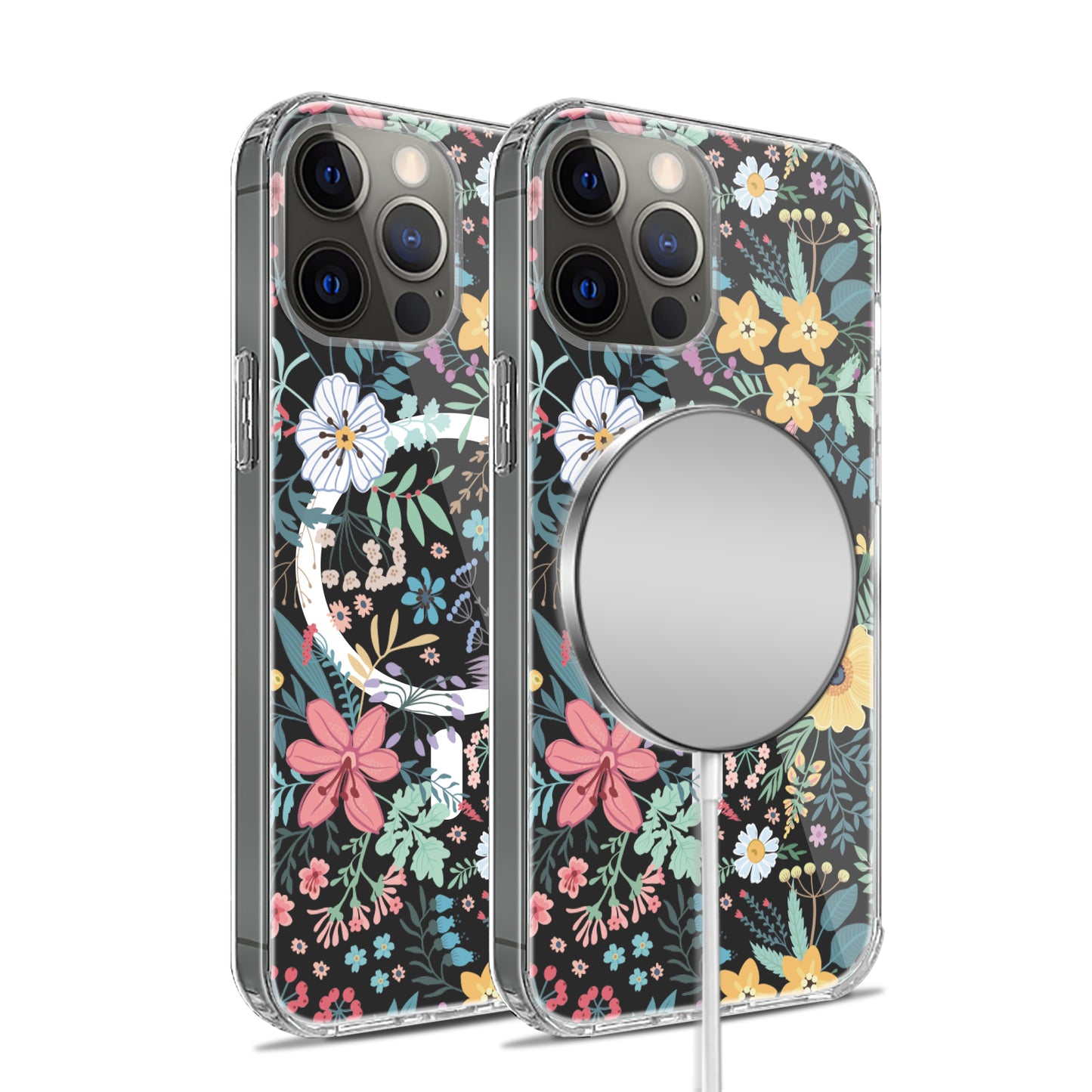 For Apple iPhone 16 Pro Hybrid Flower Design Stylish Fashion Case, MagSafe Compatible, Thick Shockproof Hard PC Case Cover Wildflower