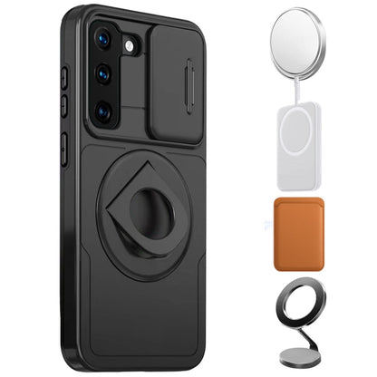 For Apple iPhone 16 Plus (6.7") Full Coverage with Camera Window, Magnetic Circle, Rotatable Ring Stand, MagSafe Compatible, Shockproof Hybrid Protectiv Case Cover