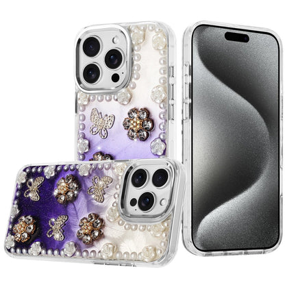For Samsung Galaxy S26 Ultra Bling Fashion Design with 3D Pearls Epoxy Glitter Ornaments Chrome Edge Hard Slim PC Case Cover