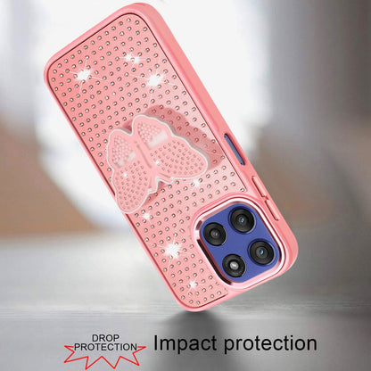For Motorola Moto G Stylus 5G 2026 /2025 Butterfly Moveable Grip 3D Pop Stand Full Diamond Bling Sparkling TPU Fashion Hybrid Case Cover Pink