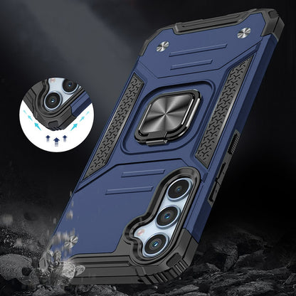 For Samsung Galaxy S25 FE, S25 Fan Edition Armor Hybrid Magnetic Stand with Ring Holder Kickstand Shockproof Heavy-Duty Durable Rugged TPU Dual Layer Case Cover Blue