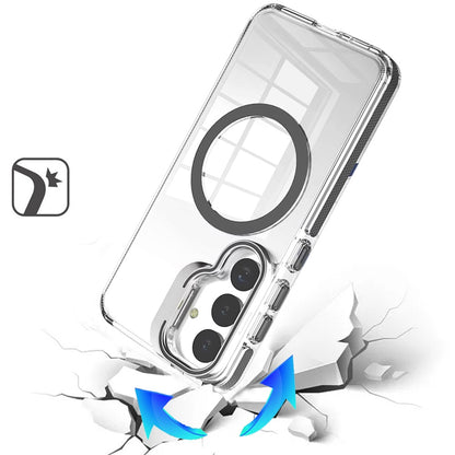 For Samsung Galaxy S26 Built-in Camera Kick-Stand, Compatible with MagSafe, Transparent Colorful Edged Tough Hybrid TPU Case Cover Clear Black