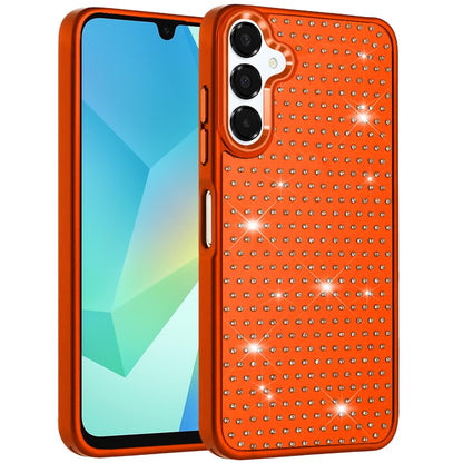 Phone Case for Samsung Galaxy A16 5G Luxury Diamond Bling Sparkle Chrome Metallic Edge Shockproof Durable Protective Stylish Premium Hybrid Design Cover Cosmic Orange