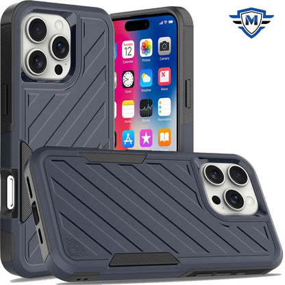 For Apple iPhone 16 Pro (6.3") Premium Design Hybrid lined Shockproof Rugged Textured 2in1 Hard PC & Silicone TPU Non Slip Tough Case Cover