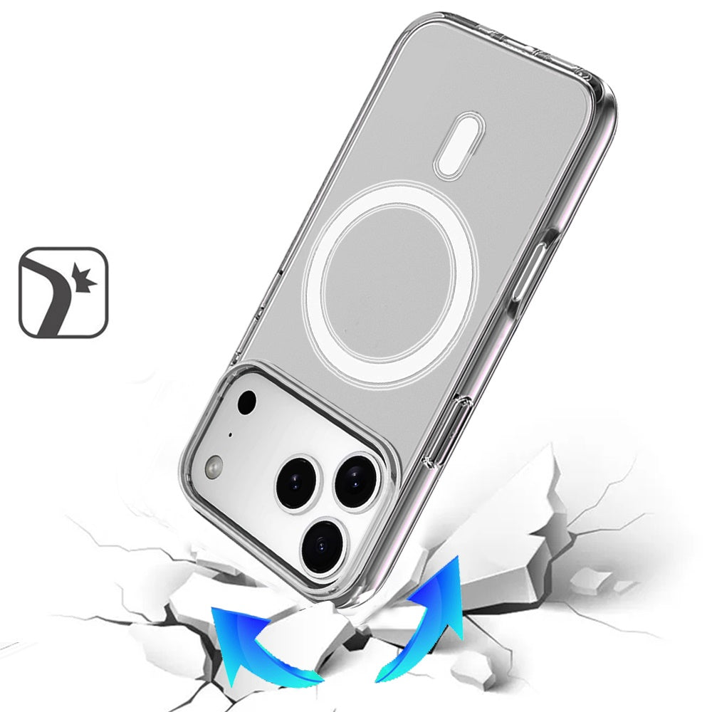 For Apple iPhone 17 Pro MagSafe Compatible Transparent Hybrid Case with Magnetic Circle, Shock Absorption TPU Rubber Case Cover Smoke Gray