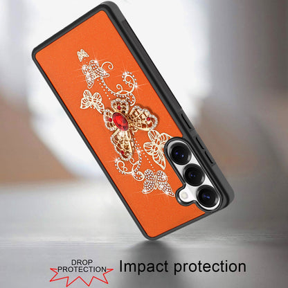 For Samsung Galaxy S26 Diamonds 3D Butterfly Bling Sparkly Glitter Ornaments Engraving Hybrid Metal Fashion Case Cover Garden Butterflies Cosmic Orang