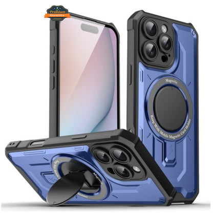 For Apple iPhone 16 Pro (6.3") Hybrid Tuff Case with Folding Stand Magnetic Holder Compatible with MagSafe [Military Shockproof] Case Cover