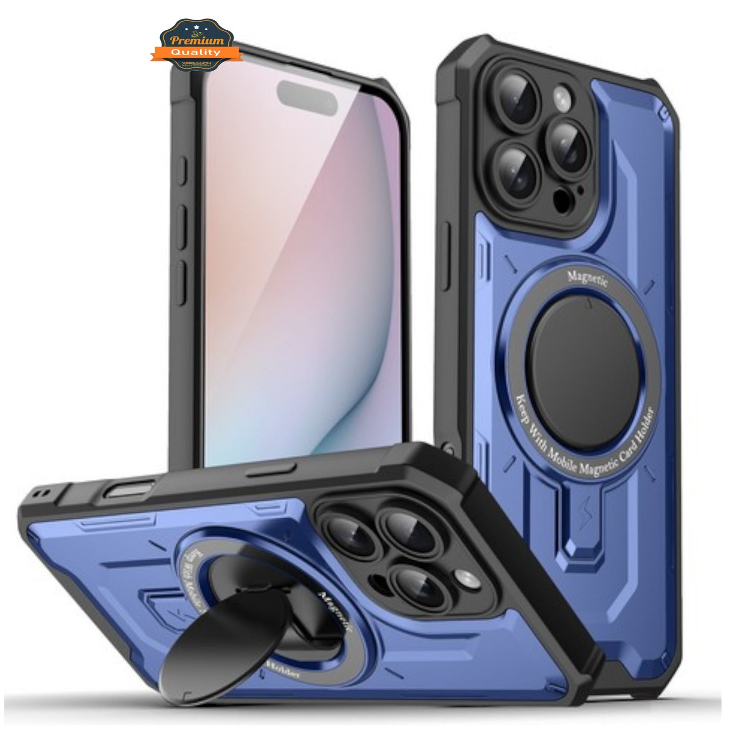 For Apple iPhone 16 Pro Max (6.9") Hybrid Tuff Case with Folding Stand Magnetic Holder Compatible with MagSafe [Military Shockproof] Case Cover