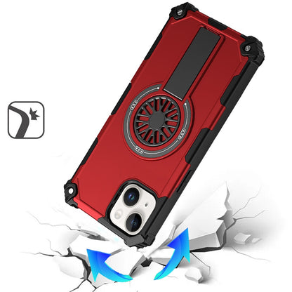 For iPhone 15 (6.1") Texture Design Invisible Kickstand Case, MagSafe Compatible Hybrid Shockproof Cover, Car Mount Friendly Case Cover