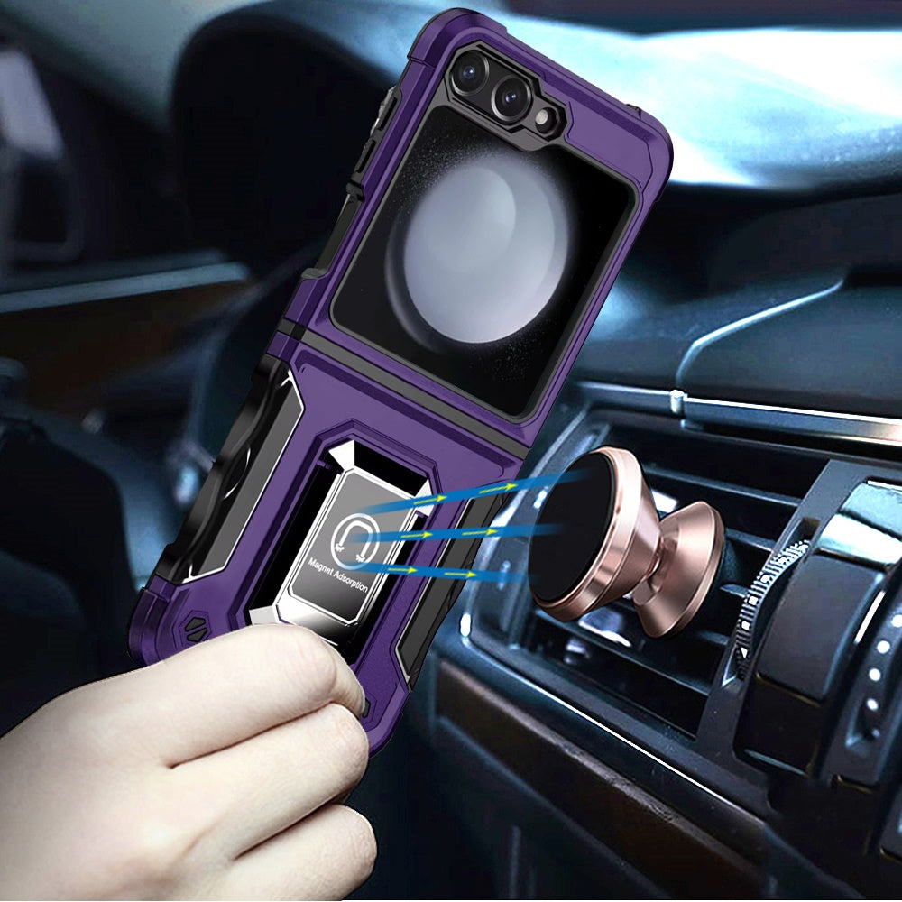For Samsung Galaxy Z Fold 7 Hybrid Stand Magnetic Ring Holder Kickstand Heavy Duty Rugged Drop Silicone & Hard PC Shockproof Case Cover Purple