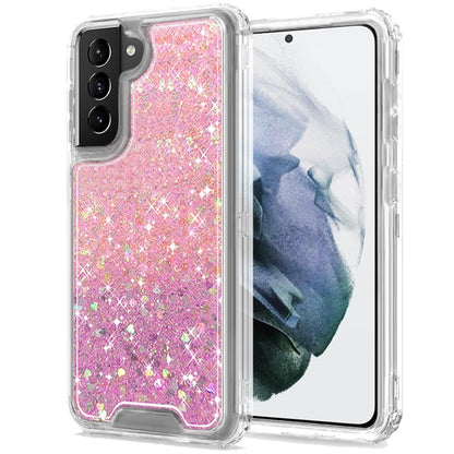 For Samsung Galaxy S21+ / S21 Plus Epoxy Bling Glitter Sparkly 3-in-1 Transparent Hybrid Full-Body Shockproof PC Bumper Case Cover Hot Pink+Purple