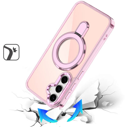 For Samsung Galaxy S26+ / S26 Plus Chrome Hybrid with Rotating Magnetic Circle Ring Stand, Slim Shockproof Hybrid Case Cover
