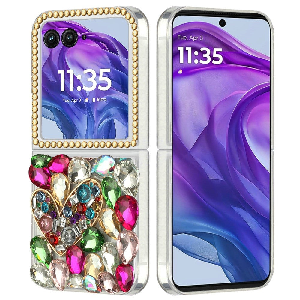 For Motorola Razr+ Plus 2024 Bling Crystal 3D Full Diamonds Luxury Sparkle Rhinestone Ornaments Fashion Hybrid Case Cover