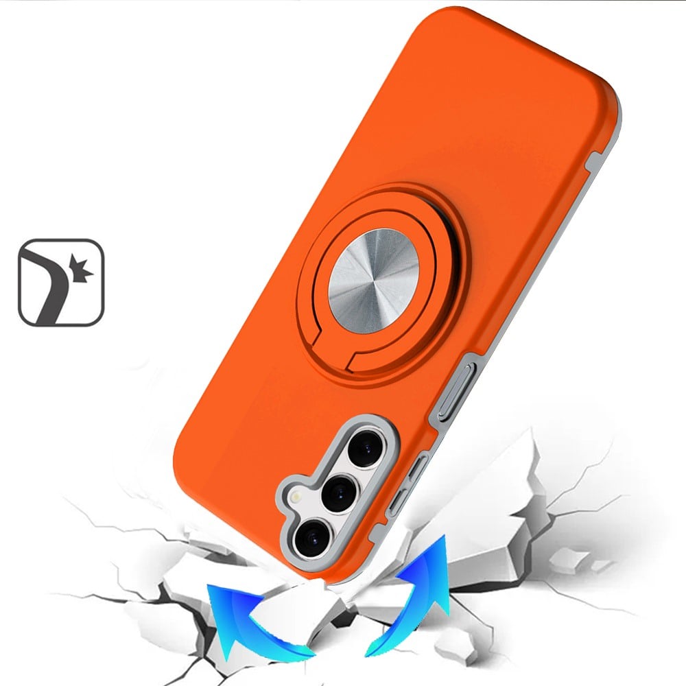 For Samsung Galaxy A16 5G Metal Matte Hybrid with Invisible Rotational Ring Stand, Car Mount Friendly, Military Grade Slim Fit Sturdy Case Cover Cosmic Orange