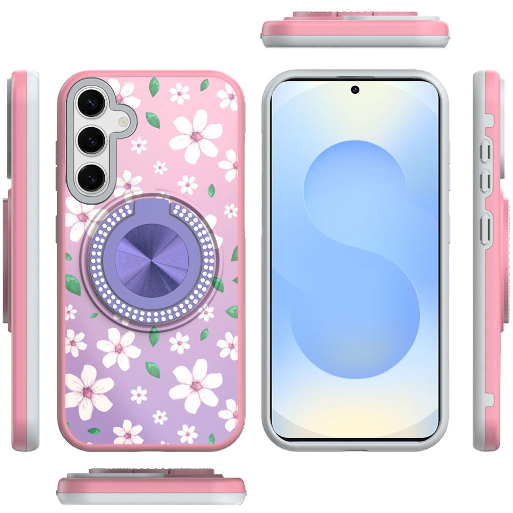 For Samsung Galaxy S25 Plus /S25+ /S24/Plus Pattern Design Hybrid with Invisible Ring Stand & Magnetic Back, Shockproof Protective Grip Case Cover