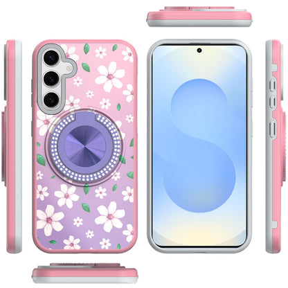 For Samsung Galaxy S25 Plus /S25+ /S24/Plus Pattern Design Hybrid with Invisible Ring Stand & Magnetic Back, Shockproof Protective Grip Case Cover