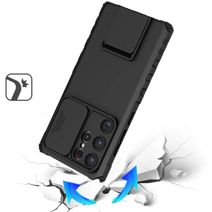 For Samsung Galaxy S21+ / S21 Plus Hybrid Hard PC & TPU Rubber Shockproof with Kickstand & Covered Camera Protection Case Cover Black