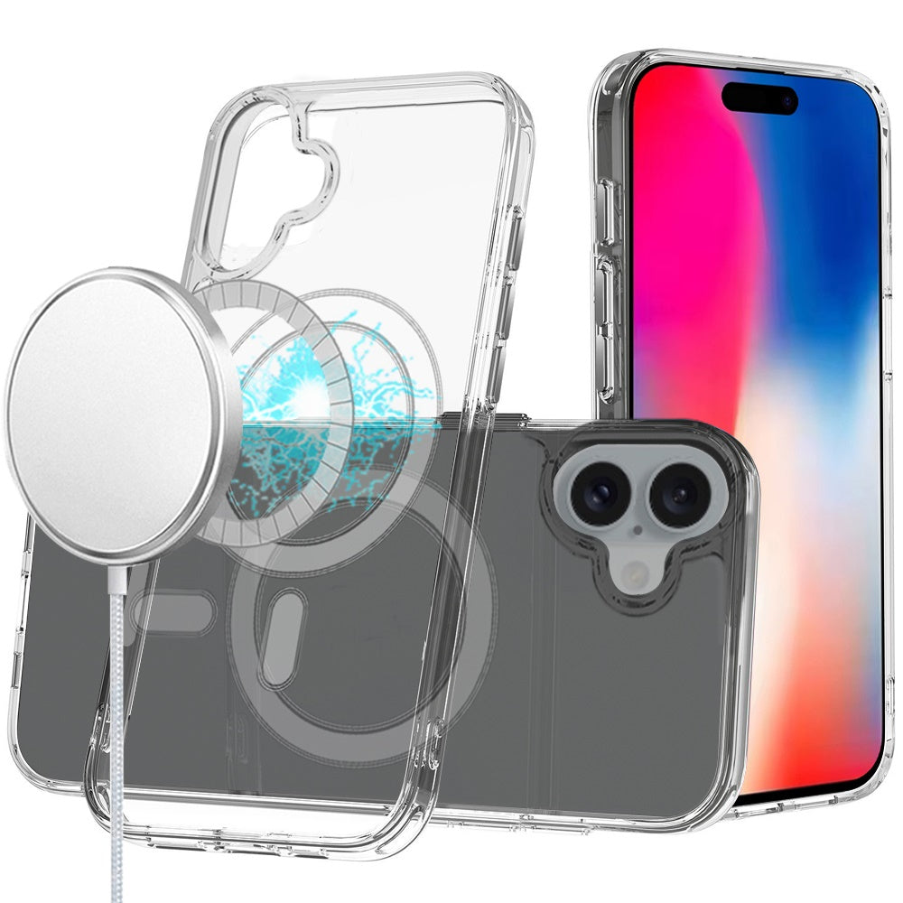For Apple iPhone 16 (6.1") Clear Magnetic Case with Built-in Magnets Compatible with MagSafe Slim Soft TPU Bumper Case Cover Transparent