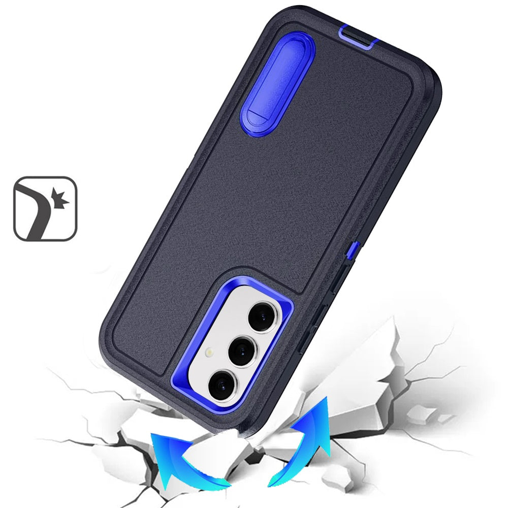 For Samsung Galaxy S22 Hybrid 3 Layers Hard 3in1 Shockproof with Kickstand Heavy Duty Hard TPU Rubber Anti-Drop Case Cover Black +Dark Blue