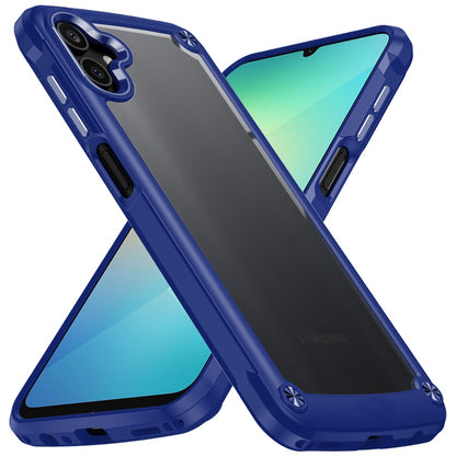 For Samsung Galaxy A06 Hybrid Transparent Rubber with Metal Buttons & Camera Edges Hard TPU Corner Bumper Case Cover