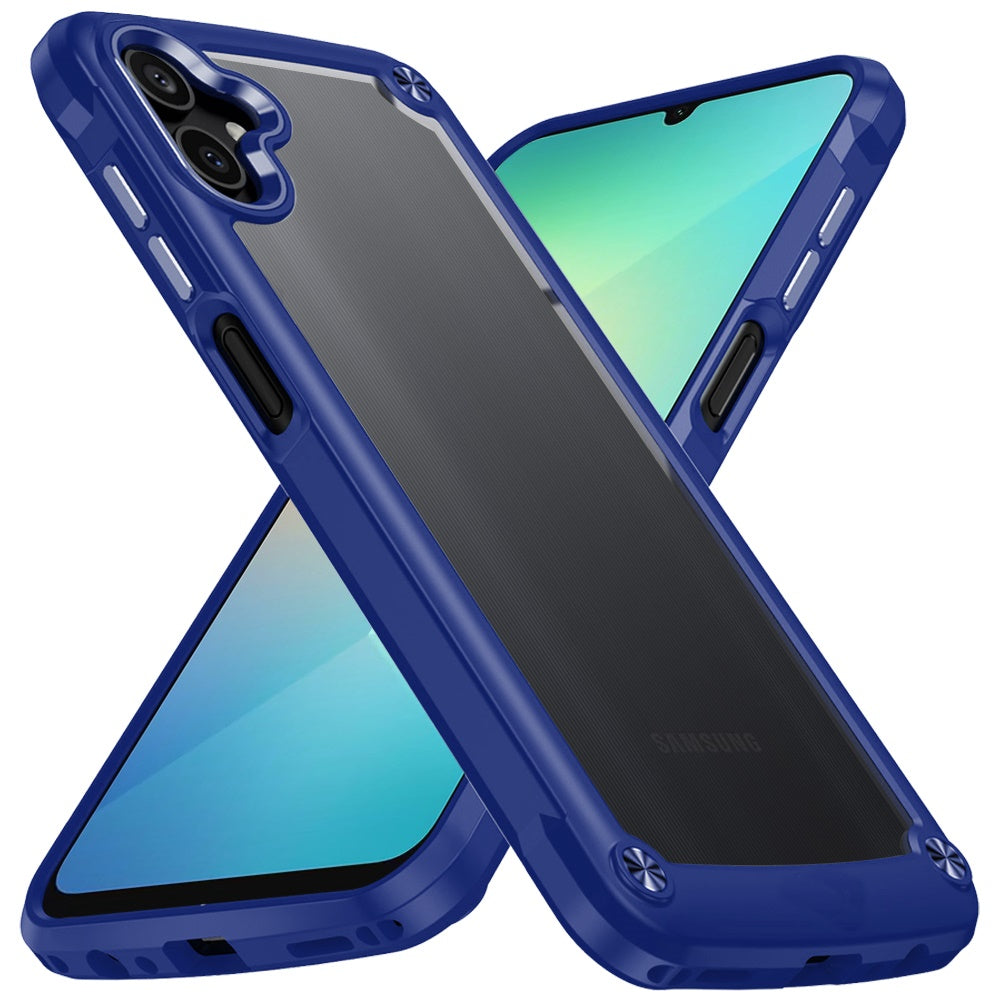 For Samsung Galaxy A06 Hybrid Transparent Rubber with Metal Buttons & Camera Edges Hard TPU Corner Bumper Case Cover