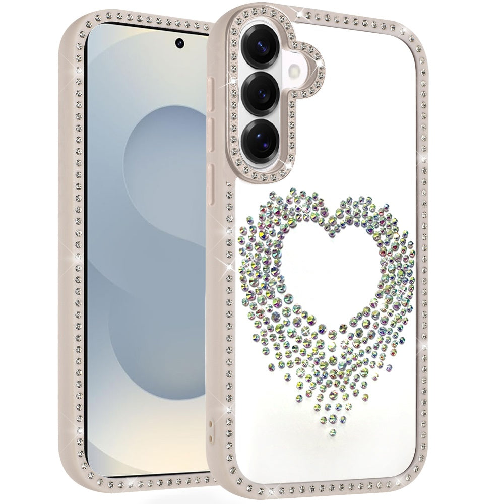 For Samsung Galaxy S26 Angel Hearts Glitter Shimmer Diamond Edge Hybrid Drop Protection Shockproof Design Case Cover