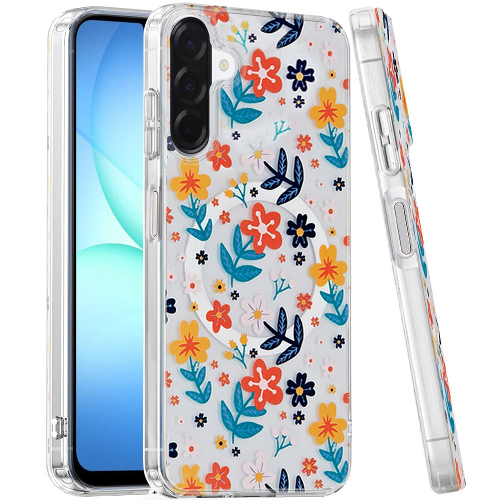 Phone Case for Samsung Galaxy A17 5G Shockproof Dual Layer TPU IMD Print Rugged Anti-Slip Grip Drop Protection Scratch Resistant Slim Fit Glossy Floral Heart Aesthetic Cover