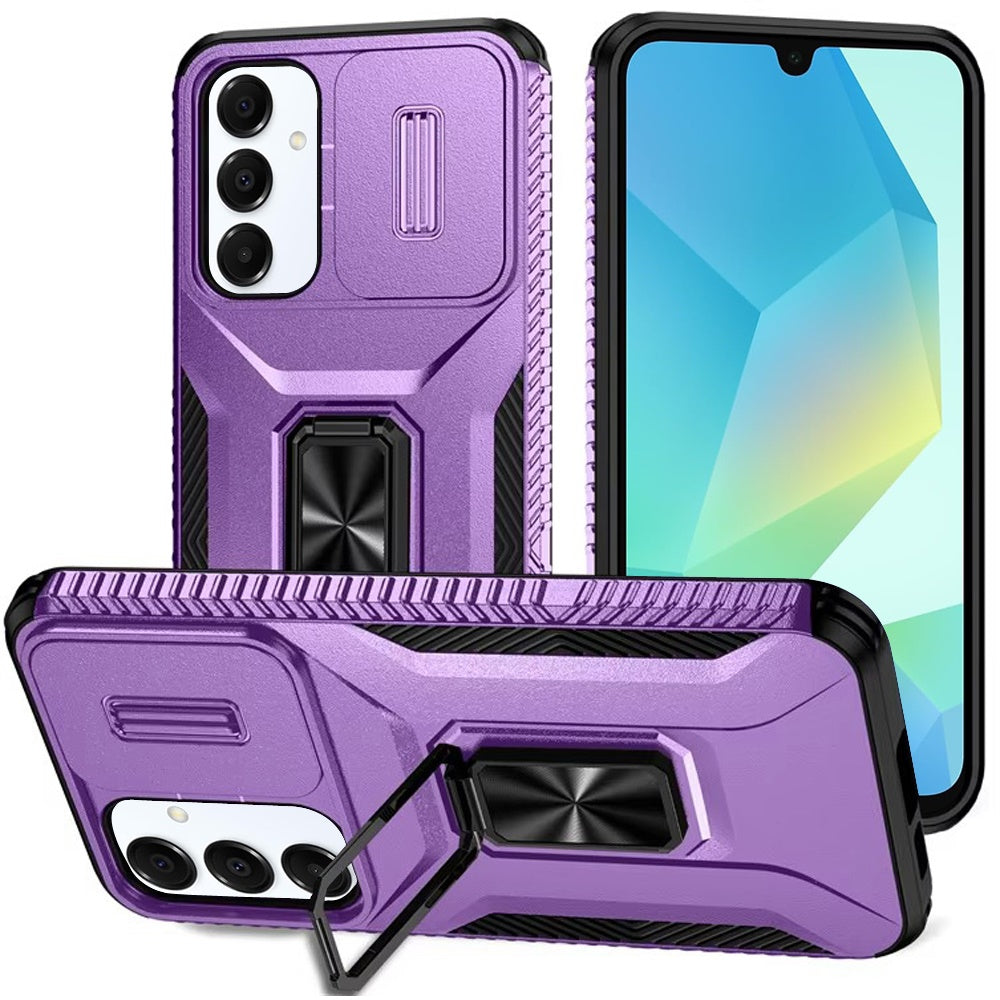 For Samsung Galaxy A16 5G Camera Cover Phone Case with Magnetic Rotation Ring Stand [Military Grade] Hybrid Hard TPU Shockproof Case Cover