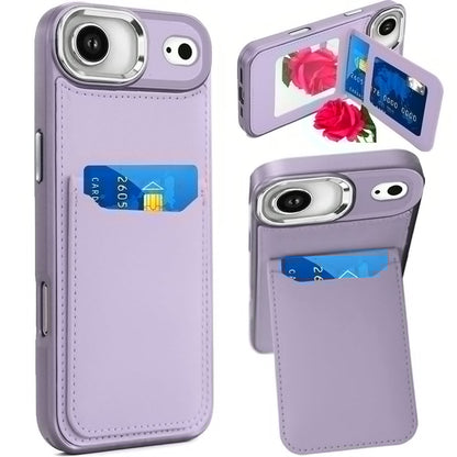 For Apple iPhone 17 Air (6.6") PU Leather Wallet Cover with Credit Card Holder, Kickstand & Mirror Inside Slim Fit TPU & PC Hybrid Design Case Cover