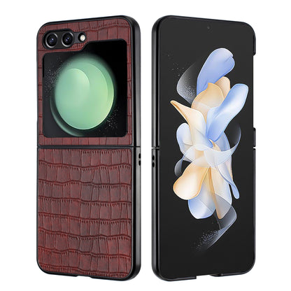 For Motorola Razr 2024 Premium PU Vegan Leather Hard Snap-On Slim Protective Shell Cover, Elegant Finish Case Cover Brwn