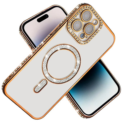 For Apple iPhone 14 Pro Max Bling Case with Diamond Magnetic Circle, Transparent Slim Shockproof Hybrid Slim Fit Case Cover