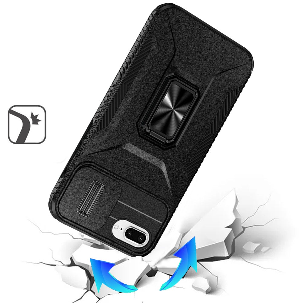 For iPhone 8 Plus / iPhone 7 Plus Case, Camera Cover with Magnetic Rotation Ring Stand, Military Grade Hybrid Hard TPU Shockproof Case Cover