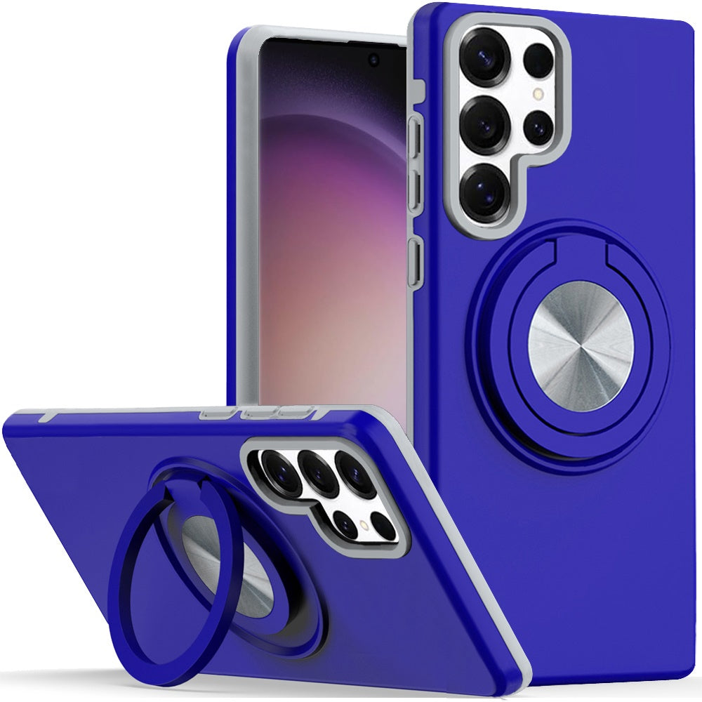 For Samsung Galaxy S25 Ultra Metal Matte Hybrid with Invisible Rotational Ring Stand, Car Mount Friendly, Military Grade Slim Fit Sturdy Case Cover