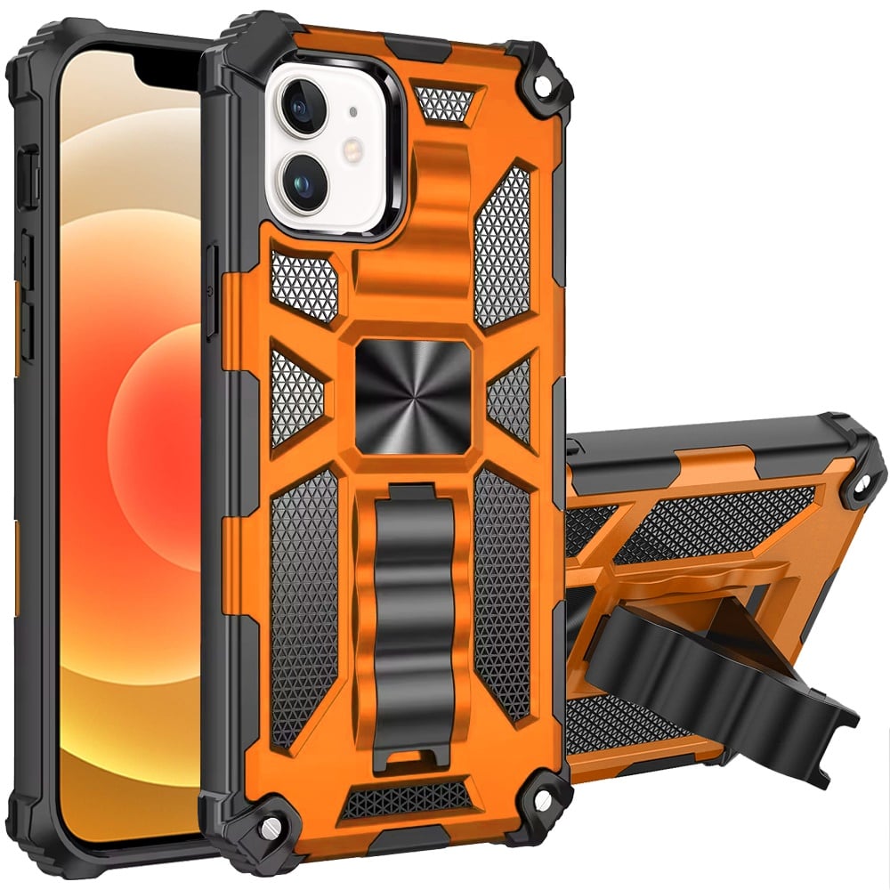 For Apple iPhone 11 Hybrid Shockproof [Military Grade] Rugged Protective with Magnetic Car Mount & Invisible Stand Case Cover Cosmic Orange