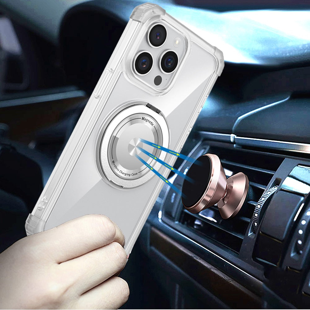 For Apple iPhone 11 Pro Max Magnetic [Compatible with Magsafe] with 360° Rotatable Ring Holder Invisible Stand Transparent Case Cover Clear
