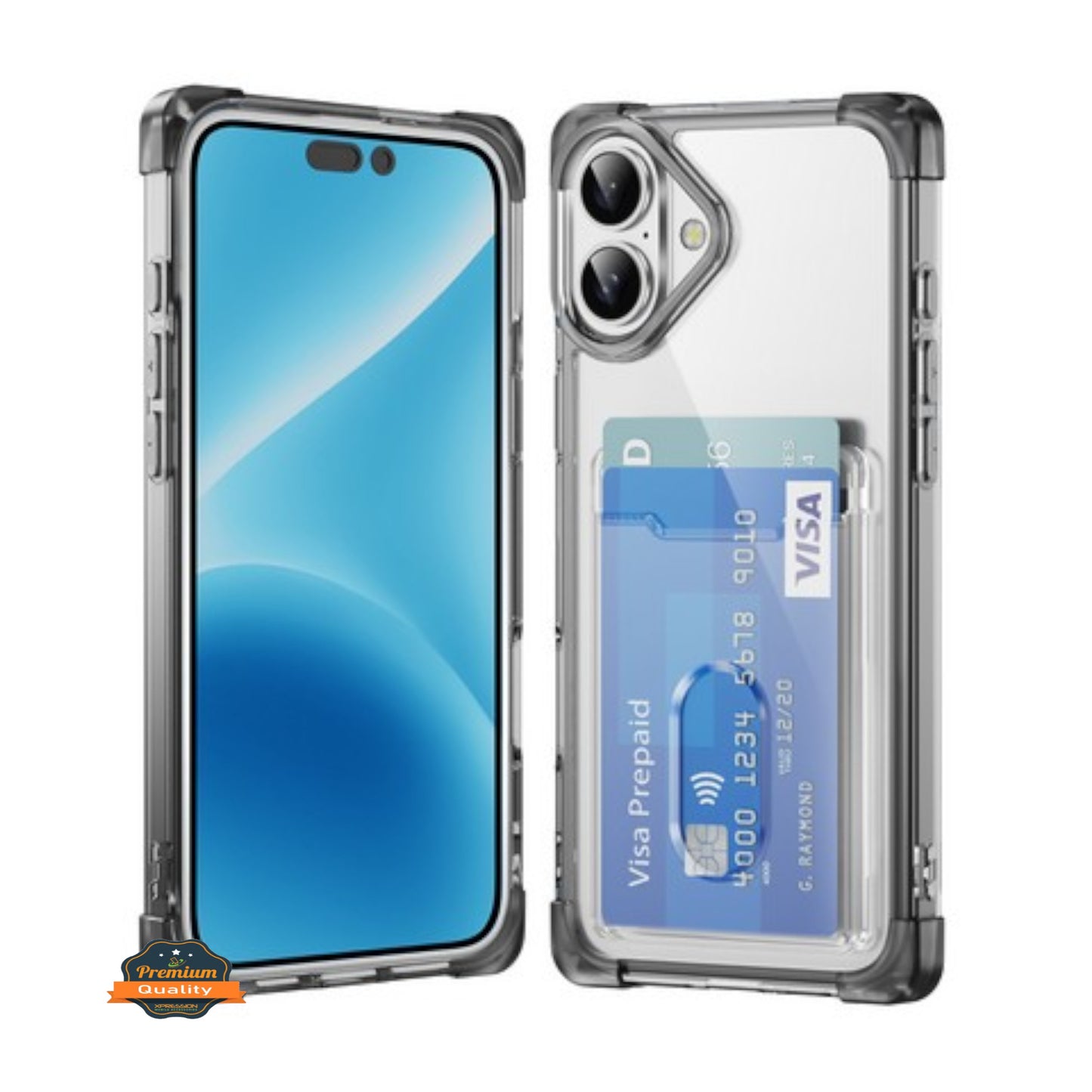 For Apple iPhone 16 Pro Max (6.9") Wallet Clear Case with Credit Card Holder Rubber Silicone TPU Protection Corner Bumper Shockproof Case Cover