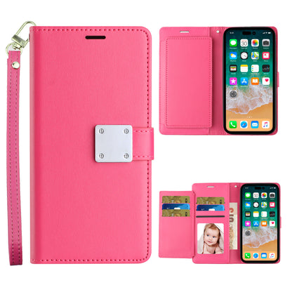 For Apple iPhone 14/13 Wallet Case with ID/ Card Holder, Wristlet Strap, Magnetic TPU Protective Shockproof Folio Flip Case Cover