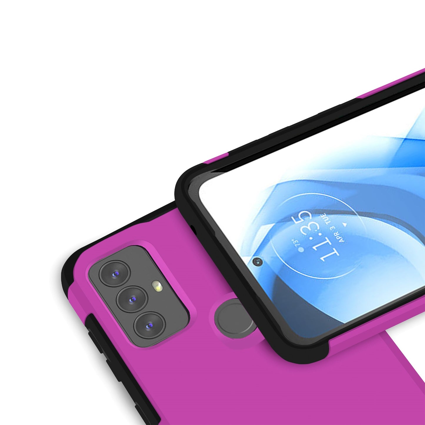 For TCL K32 5G Ultra Slim Corner Protection Shock Absorption Hybrid Dual Layer Hard PC + TPU Rubber Armor Defender Case Cover Fuchsia Pink