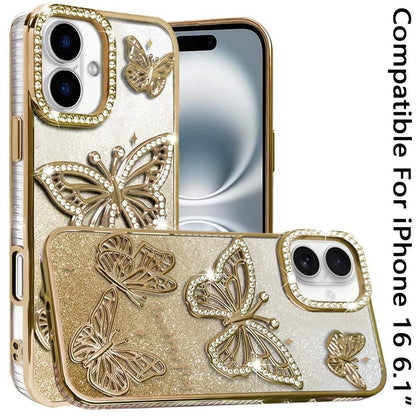 Phone Case for Apple iPhone 16 Butterfly Freedom Shimmer Glitter Thick TPU Shockproof Anti Slip Durable Protective Design Cover