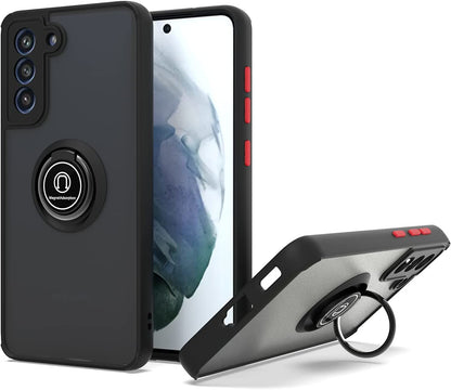 For Motorola Moto G 5G 2025 Translucent Matte Back Hybrid with Rotatable Metal Ring Holder Kickstand Shockproof TPU (Fit Car Mount) Case Cover