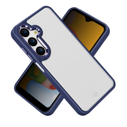 For Samsung Galaxy A36 Ultimate Heavy-Duty Shockproof Matte Acrylic Polished, Metal Buttons, Hybrid Bumper Thick Frame Case Cover Blue