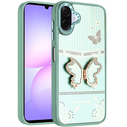 For Samsung Galaxy A07 Glitter 3D Butterfly Design Bling Metallic Edge Hybrid Stand Drop Protection TPU Shockproof Case Cover
