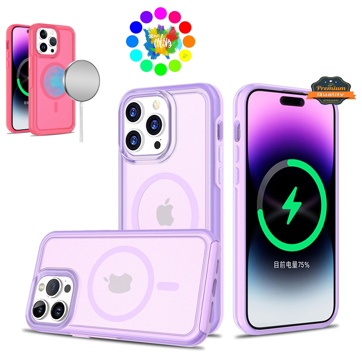 Slim & Durable Compatible with MagSafe Hybrid Shockproof Glossy Oil Protective Dual Layer TPU + PC