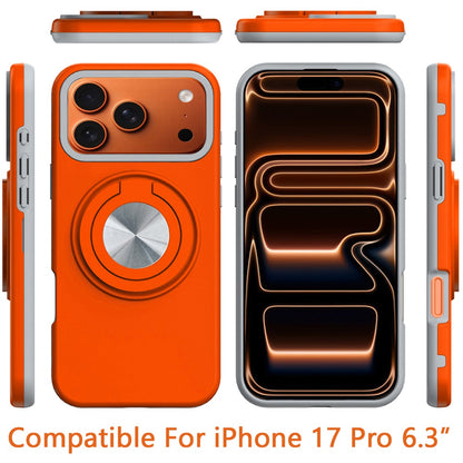 For Apple iPhone 17 Pro Metal Matte Hybrid with Invisible Rotational Ring Stand, Car Mount Friendly, Military Grade Slim Fit Sturdy Case Cover Cosmic Orange