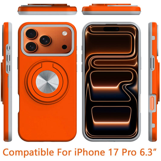 For Apple iPhone 17 Pro Metal Matte Hybrid with Invisible Rotational Ring Stand, Car Mount Friendly, Military Grade Slim Fit Sturdy Case Cover Cosmic Orange