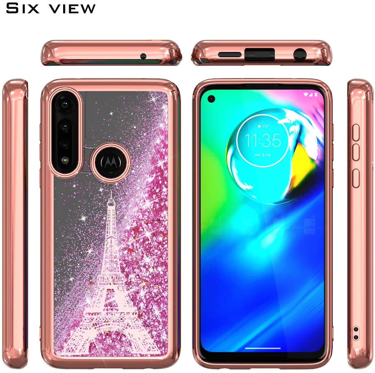 For Apple iPhone 15 Pro Max (6.7") Quicksand Liquid Glitter Bling Flowing Sparkle Fashion Hybrid TPU Chrome Plating Paris Eiffel Tower Phone Case Cover