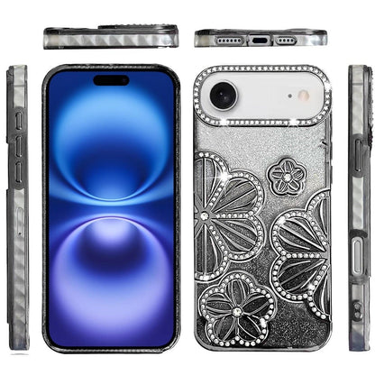 For Apple iPhone 17 Air (6.6") Luxury Flower Design Sparkle Glitter Diamond Rhinestone Shimmer Bling Plating Thick TPU Hard PC Case Cover