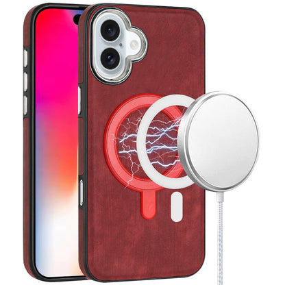 For Apple iPhone 11 Pro Max Fashion PU Vegan Leather Chrome Edge Hybrid, MagSafe Compatible, Durable TPU Hard PC Case Cover Red